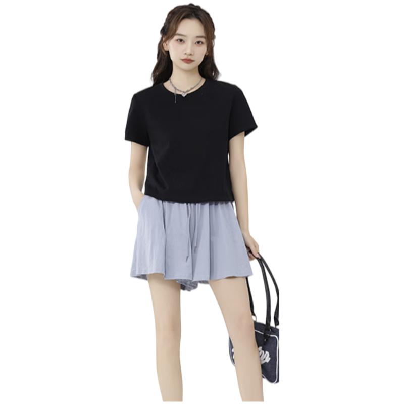 MJ STYLE Pure Cotton Short-Sleeve T-Shirt for Women, Summer 2026, Cropped Regular Shoulder Slimming Casual Versatile Petite Half-Sleeve Top