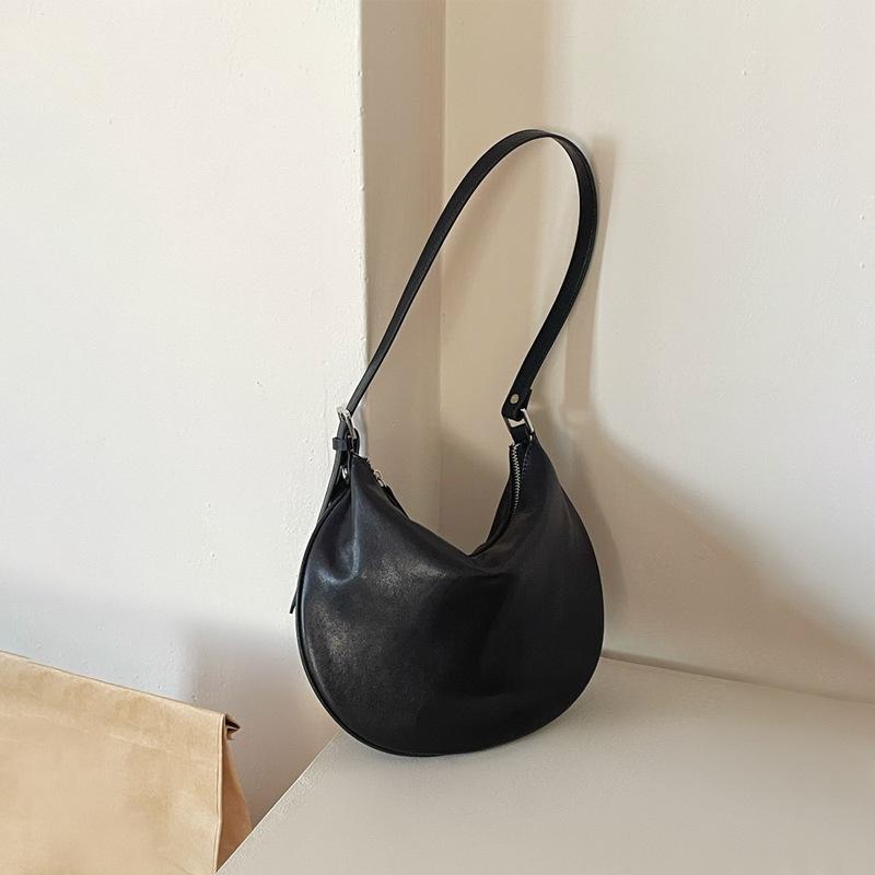 Niche Plant Tanned Soft Sheepskin Saddle Bag Minimalist Style Half Round Shoulder Bag Women's Vintage Genuine Leather Crossbody Bag