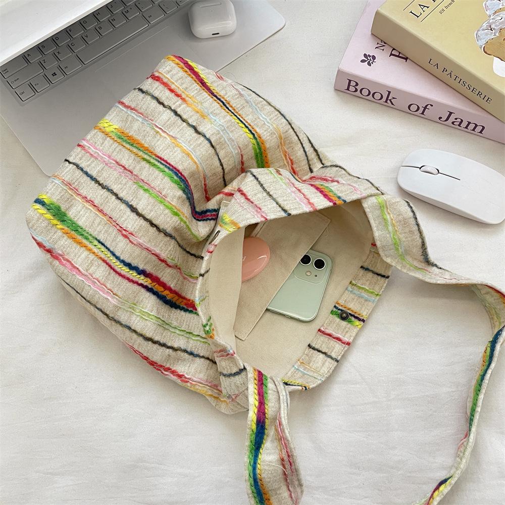 Rainbow Striped Women's Tote Bag Fashion Casual Shoulder Crossbody Handbag Street Style Shopping Bag