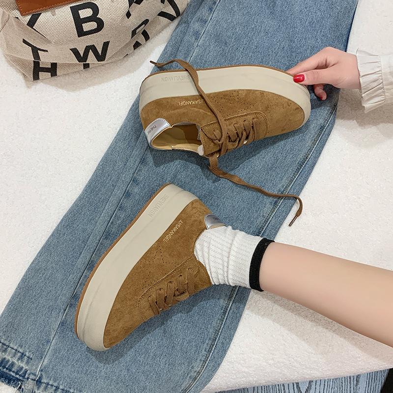 Leather women's velvet winter new versatile non-slip platform casual sports shoes
