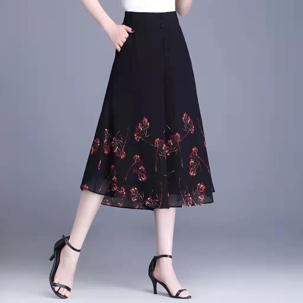 Culottes de vară din șifon pentru femei, casual, largi, cu talie înaltă, elegante, cu drapaj, pantaloni cu picior larg pentru mamă