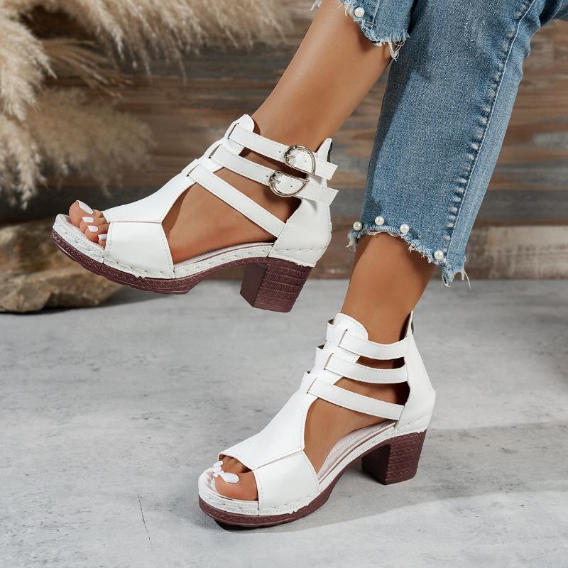 Fashion 2025  Summer Open Toe Women's Sandals Thick Sole High Heels Retro Non-slip Buckle Casual Roman Sandals Women Sandalias De Mujer