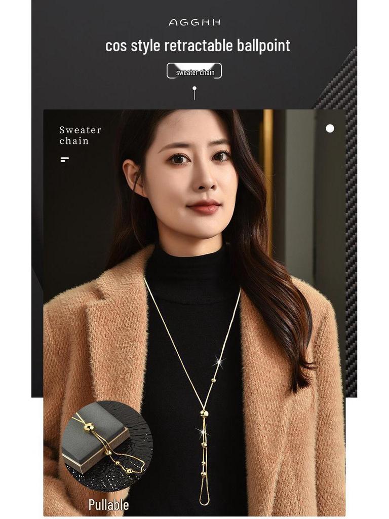 Titanium Steel Pull-Out Bead Necklace for Women - Versatile Autumn/Winter Fashion Accessory