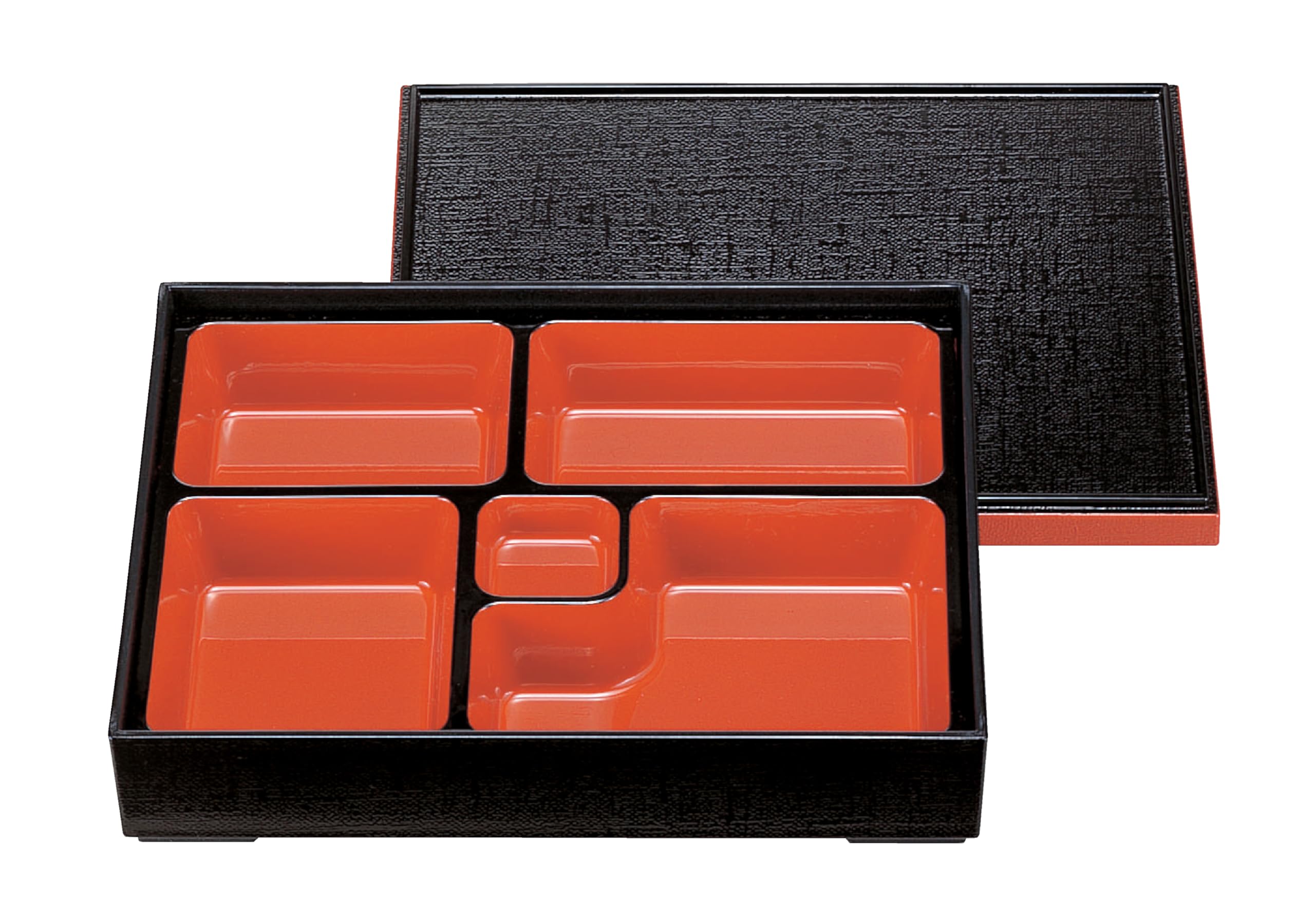 Wakaizumi Lacquerware ATA Long Bento Box with Cloth Black Rim with Vermilion 10-inch Pattern, (with Divider) 1-372-1 чёрный