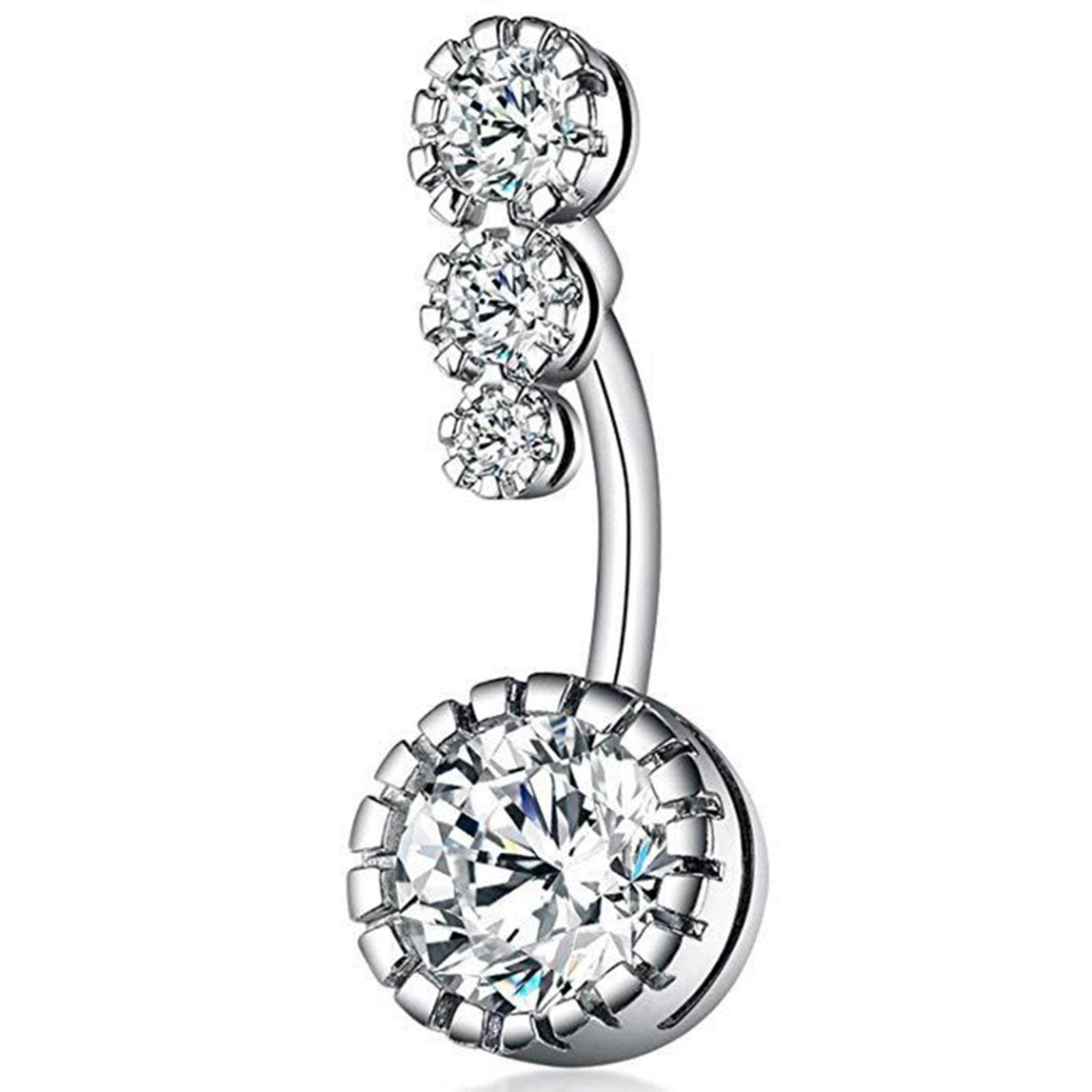 

Double-headed Round Three-Prong And Four-Prong Diamond-Studded Belly Button Ring Stainless Steel European- Belly Button Stud One Size
