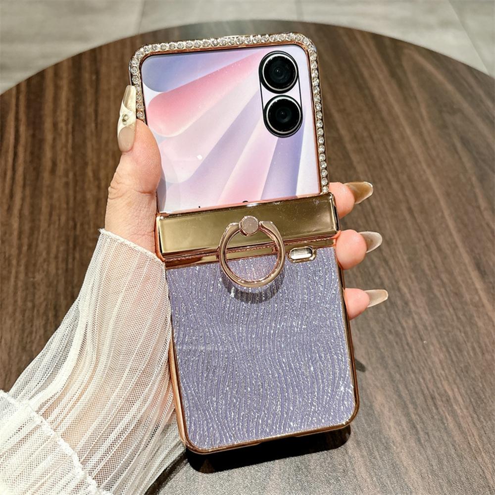 

For Honor Magic V Flip 2 Case Ripple Texture Ring Holder Electrolpatinh Edge PC Phone Case