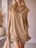 2026 Spring/Summer Women's Sleeveless Zipper V-Neck Ruffle A-Line Dress with Double Pockets