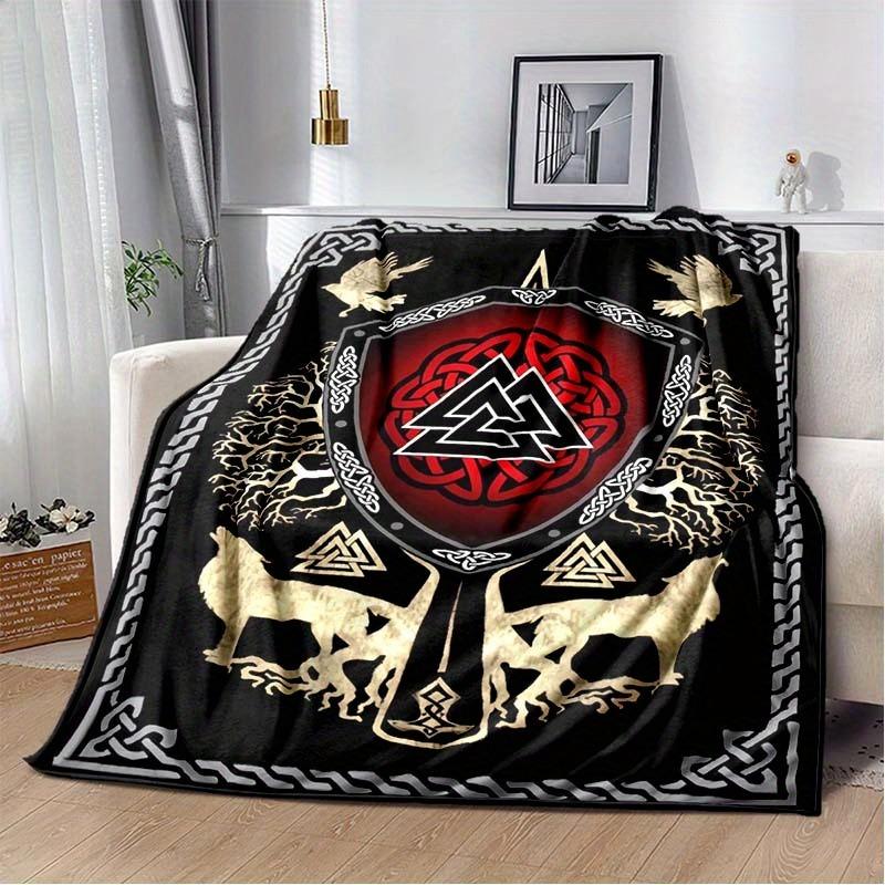 Viking Rune Ultra-Soft Plush Throw Blanket Fabric Perfect for At Home Office Car and Camping Vibrant Colors Durable Easy To Care