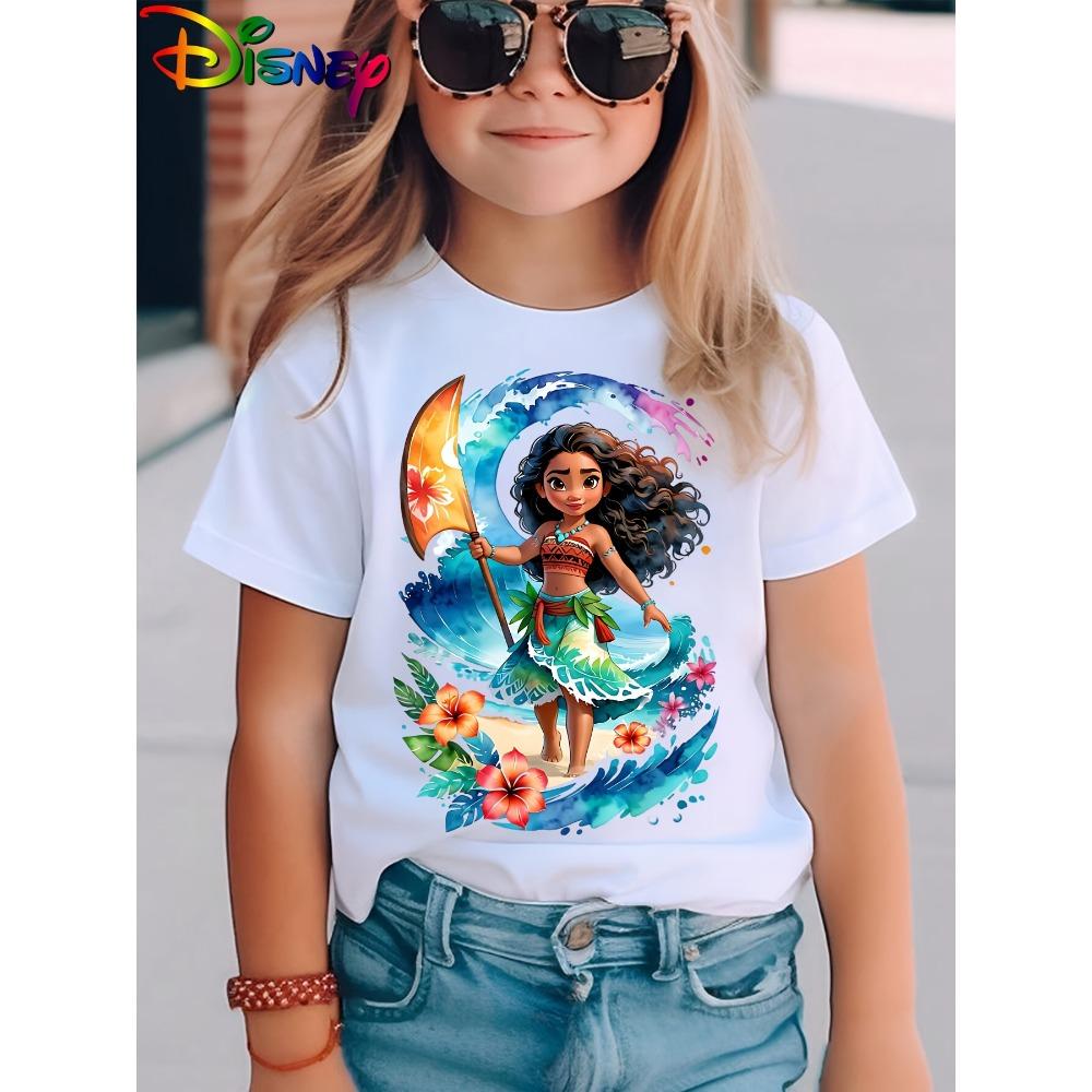 

Summer Girls Fashionable Short Sleeved T-shirt, Ocean Adventure Cartoon Pattern Printed Versatile Casual Top 140