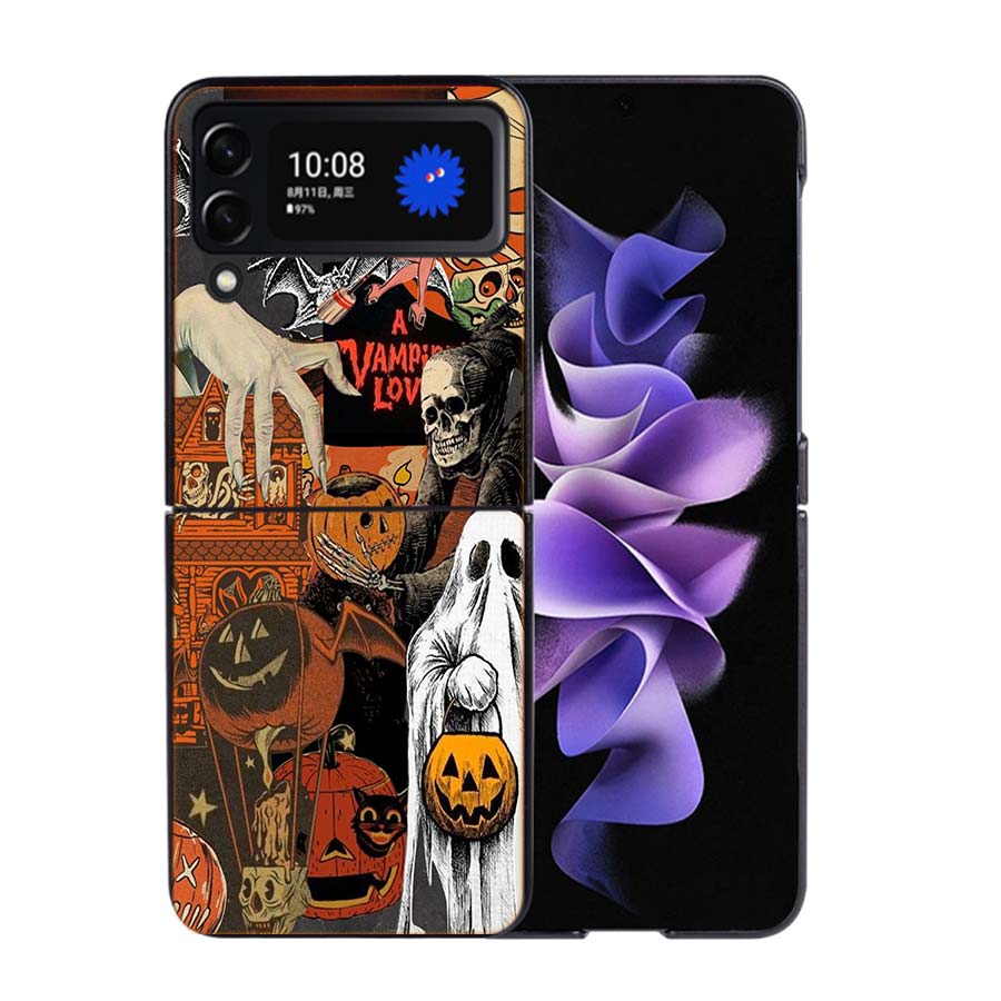 Halloween Herbst Kunst Hexe Katze Handyhülle Für Samsung Z Flip 7 6 5G Galaxy Z Flip4 Z Flip5 Z Flip3 Hülle Schwarze Harte PC Schale Prote