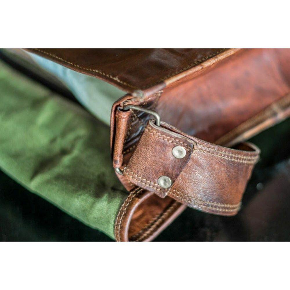 New Men Real Goat Leather Vintage Brown Messenger Shoulder Laptop Bag Briefcase