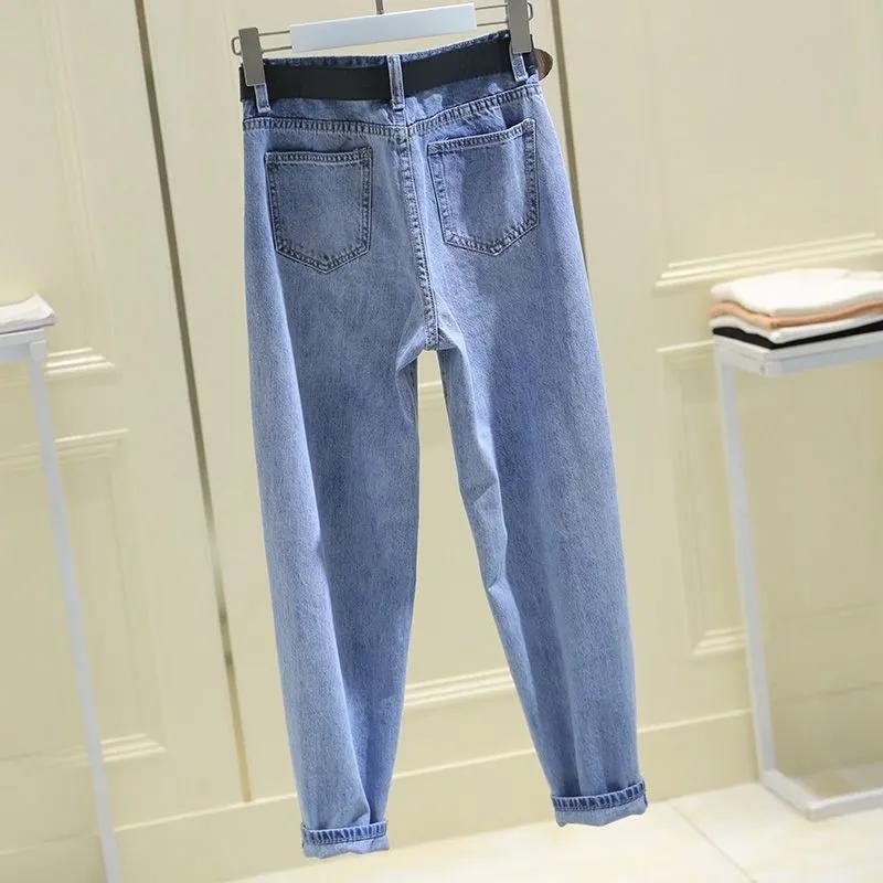 Dam Höga Midjejeans Casual Lösa Haremsbyxor Denimbyxor Plusstorlek