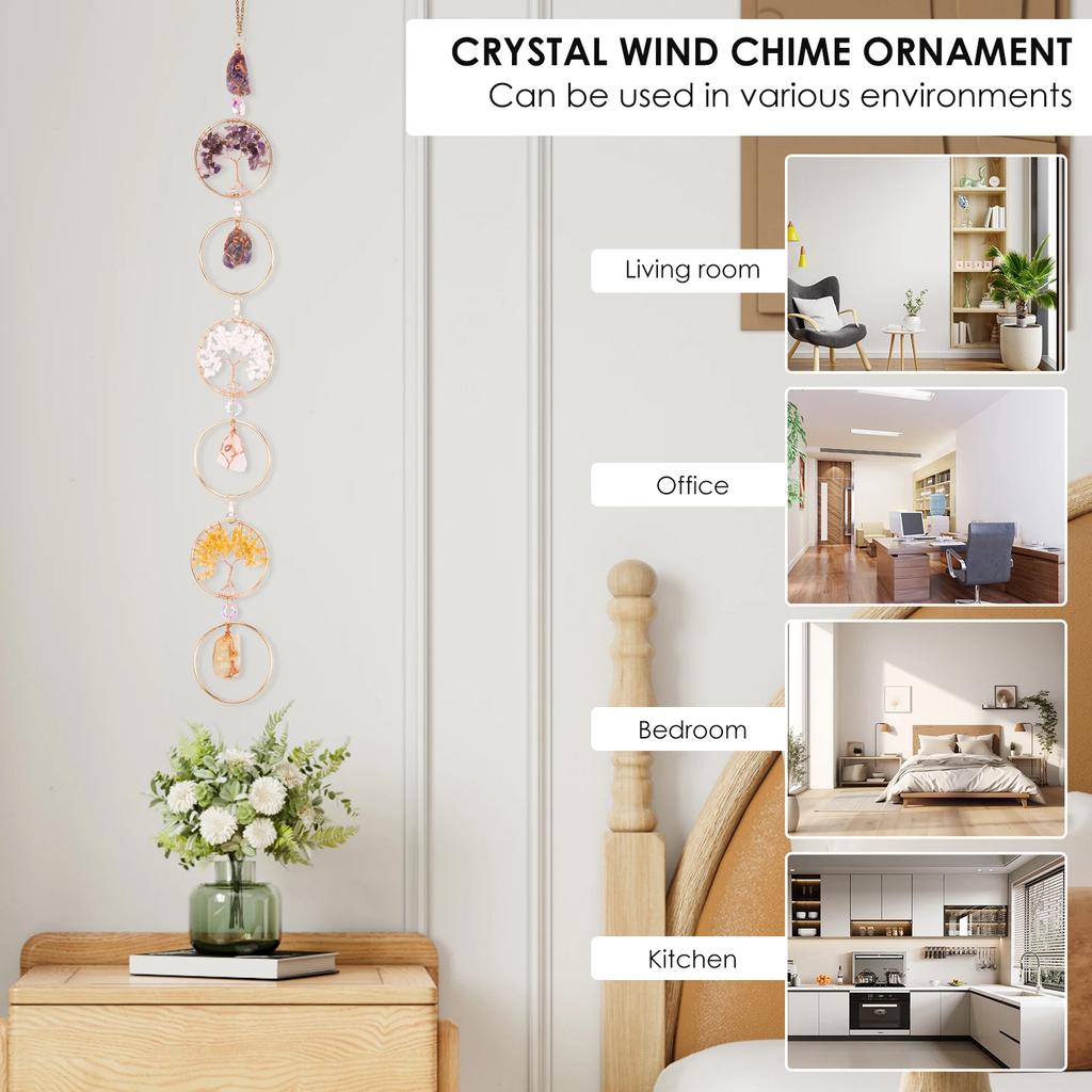 Crystal Wall Pendant Decor Crystals Wind Chime Hanging Decor Beautiful Raw Stone Hanging Chakra for Home Window Entryway Hallway