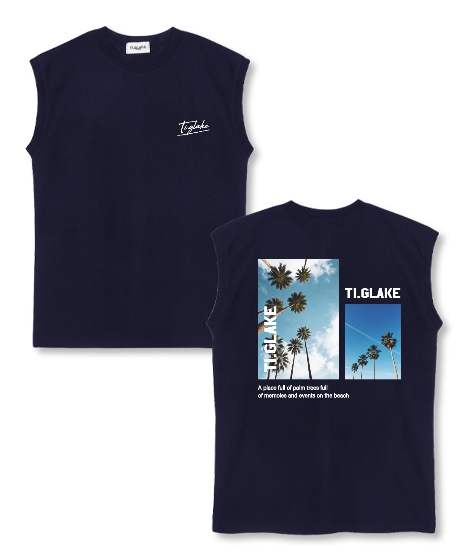Tee Glake Palm Tree Full Oversized Sleeveless T-Shirt Navy L