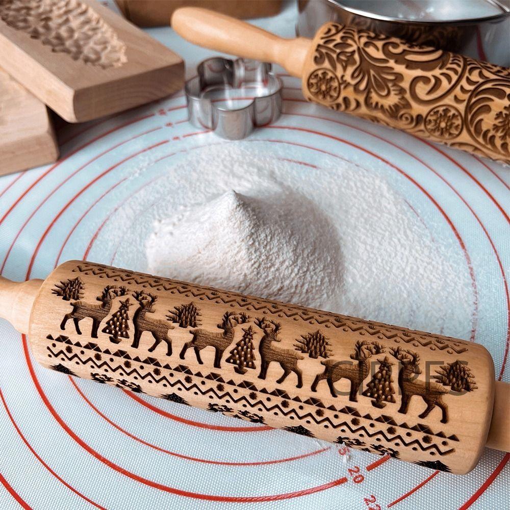 Christmas Style Pattern Embossing Rolling Pin Laser Engraved Printing Rolling Pin  Cookies