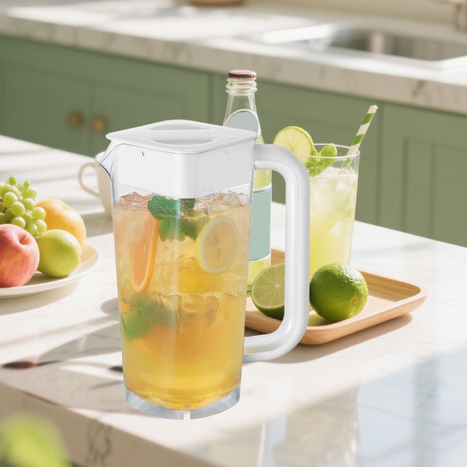 

2L Water Pitcher Gift Cold Kettle Easy to Clean Water Container with Handle Water Jug with Lid for Beverage Ice Tea Lemonade