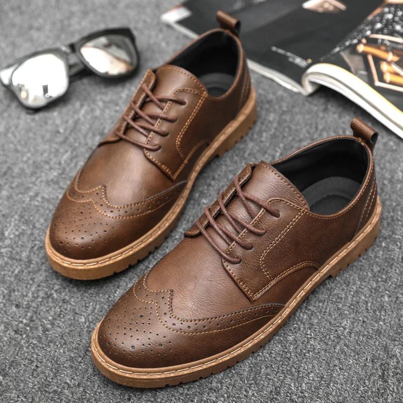 2024 Autumn New Men's Casual Leather Shoes Fashion Breathable Business Dress Shoes Low Cut Anti Slip Casual Work Shoes