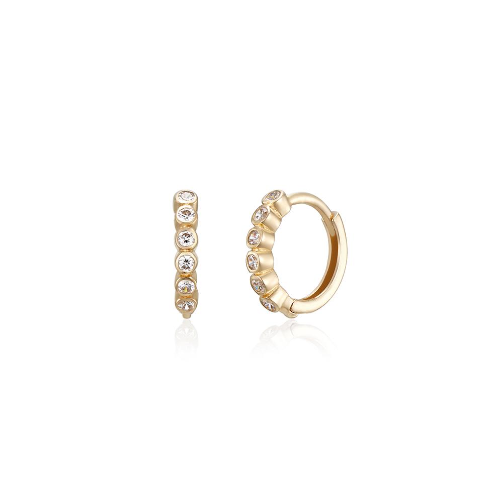 Lunne 14K Mini Bezel Line One-Touch Earrings (14K Gold) #Lfe57