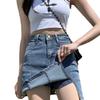Women's High Waist A-Line Split Denim Mini Skirt - Plus Size, Slimming, Anti-Exposure, Hip-Hugging Design