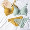 Nové Dámské 4barevné spodní prádlo Francouzské bezdrátěné ultratenké Bralette Sexy krajkový trojúhelníkový košíček Push Up Bra Set Bavlněná podprsenka a kalhotky