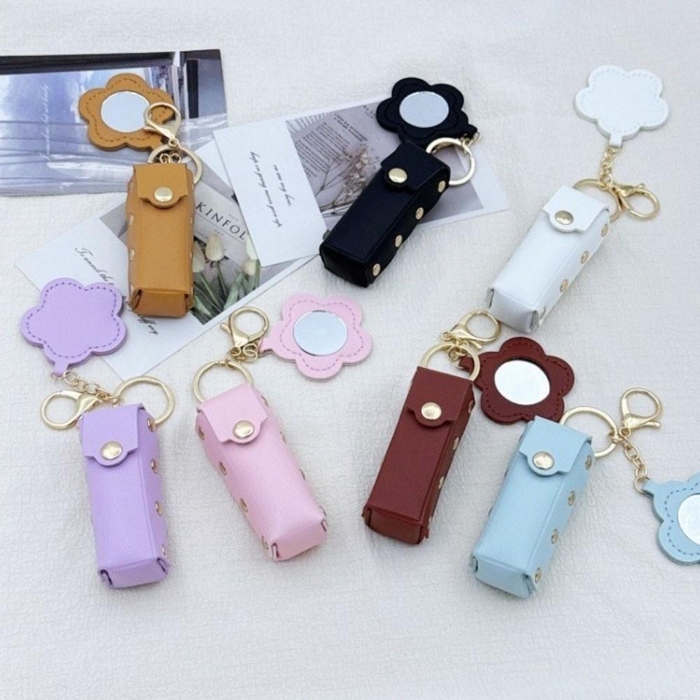New PVC Lipstick Bags Various Colors Heart-Shaped Mirror Lip Makeups Bag Mini Size Keychain Lipstick Pouch Travel Use