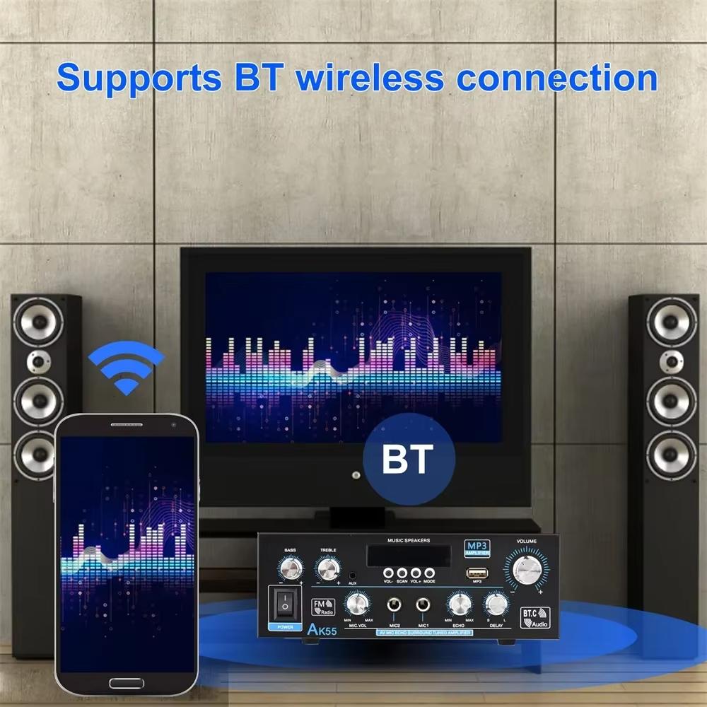 AK55 HiFi Digitalverstärker Kanal 2.0 Bluetooth Surround Sound AMP Maximale Leistung 90Wx2 Lautsprecher für Zuhause Auto BT 5.0 Audioverstärker