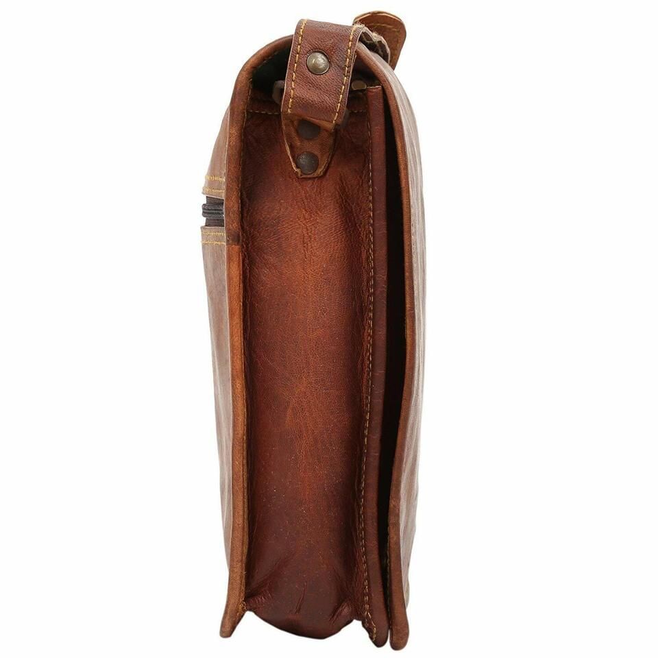 13" Men's Real Vertical Leather Messenger Shoulder Laptop Satchel Handmade Bag