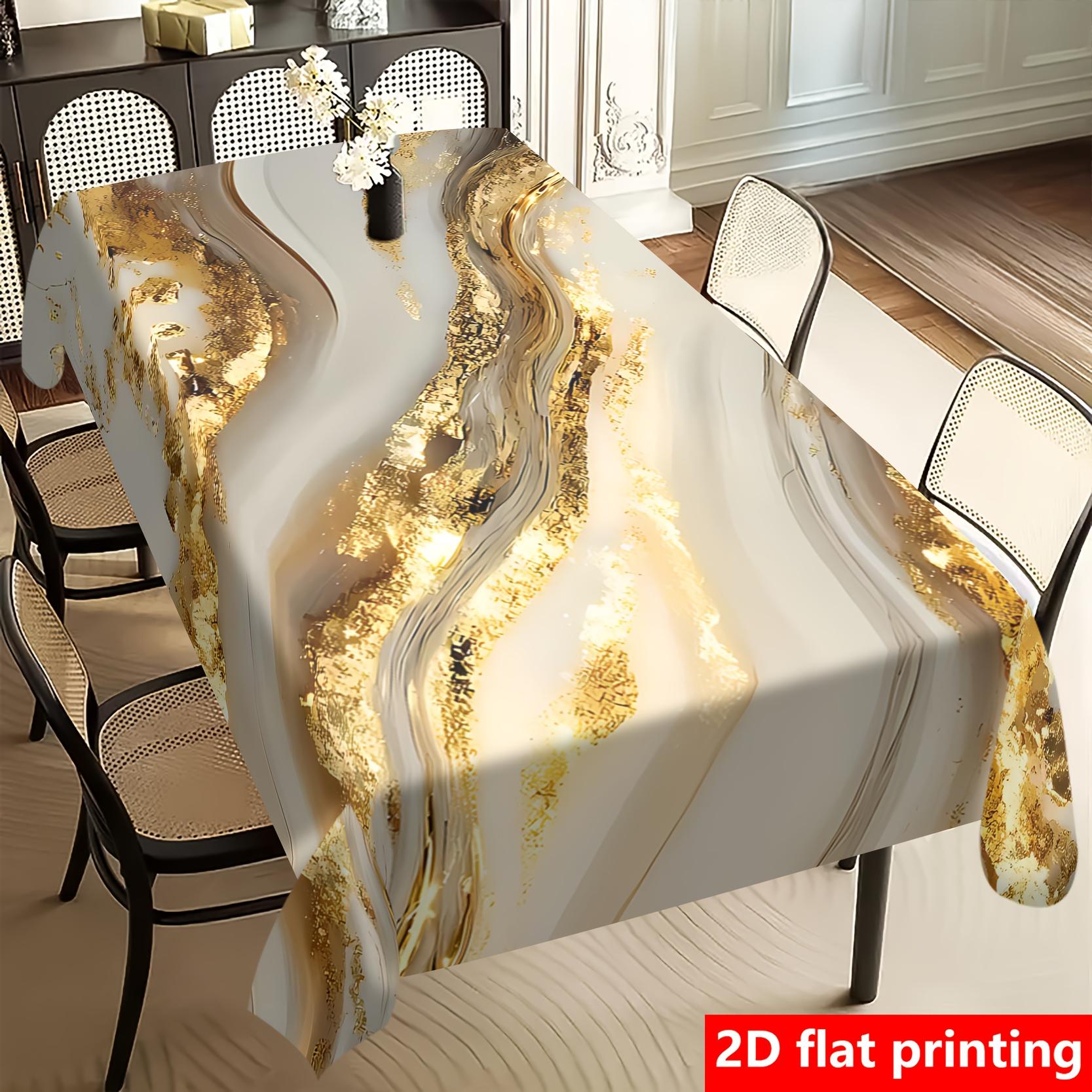 1Pc Luxury Gold Marble Tablecloth White