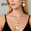 Faux Pearl Earrings Jewelry Set Metallic Texture Double-Layered Necklace