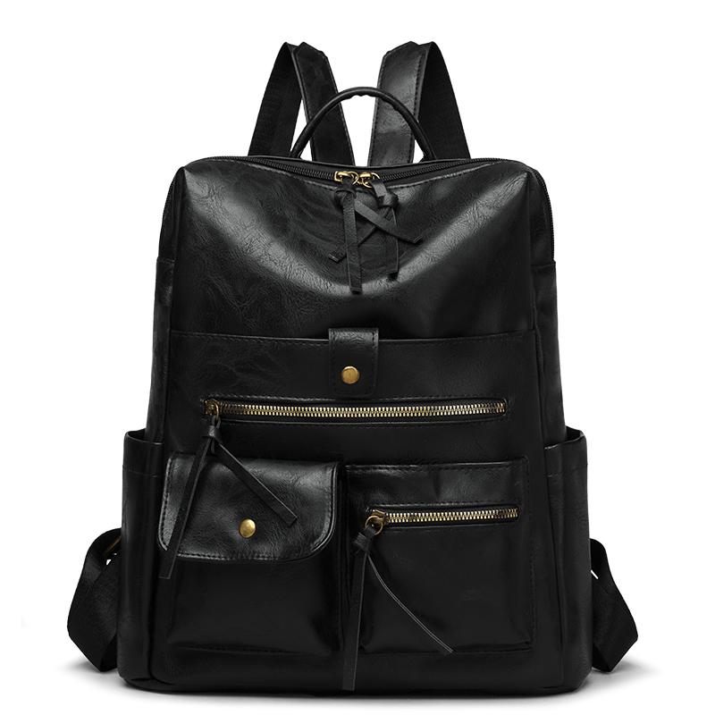 Retro Large Capacity Backpack Multi-Pocket Women PU Commuter Backpack