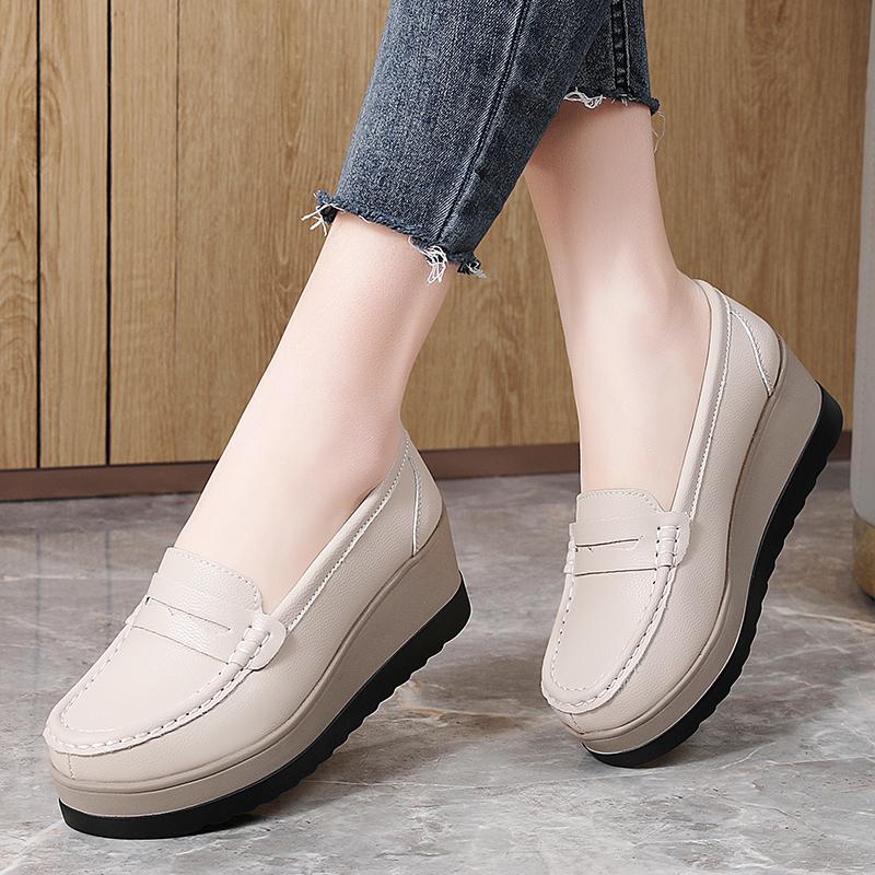 Ladies Platform Loafers Casual Elegant Black Leather Women Thick Sole Shake Shoe Plus Size