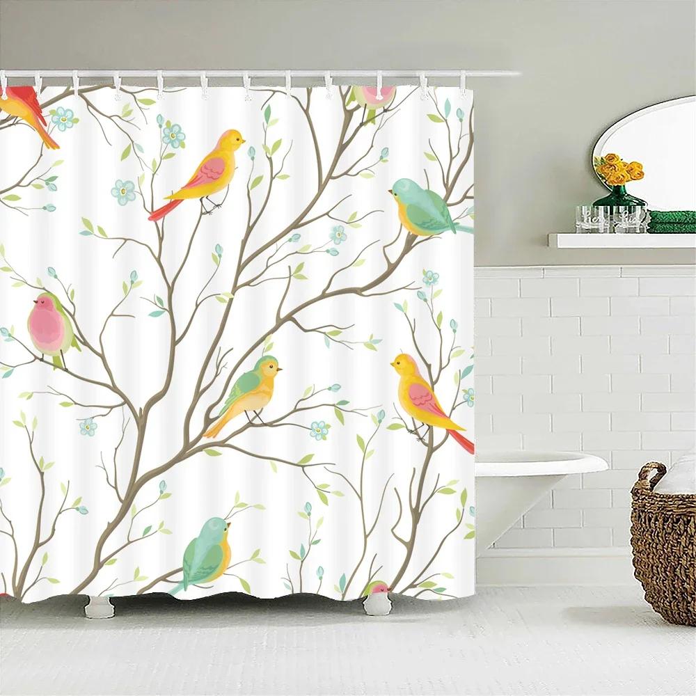 

3D Printed Shower Curtains Tree Leaf Flower Plant Bathroom Curtain Waterproof Fabric Curtains Polyester Bath Screen W60H190(CM)-1 Pcs
