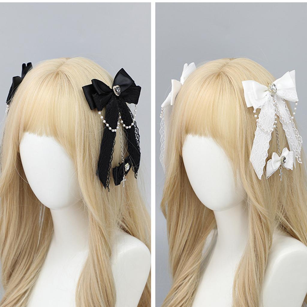 2000s Hair Clip for Halloween Gothic Lace Bowknot Hair Clip for Theme Event Anime Maid Barrettes Hair Holder for Cosplay