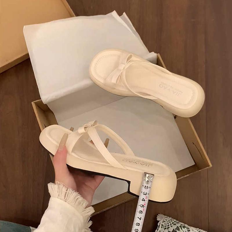 

Дизайнерские летние женские балетки-шлепанцы с бантом-бабочкой, модная обувь с открытым носком, женские повседневные пляжные шлепанцы 35 бежевый