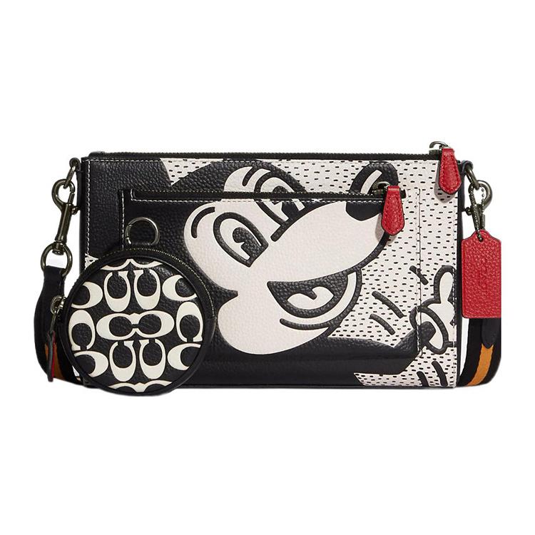 

New COACH Keith Haring Collaboration X Disney Collaboration Holden Pebbled Leather Crossbody Bag Medium Men s Black & White C6913-QBMGS 62.9*9.7*38.7CM