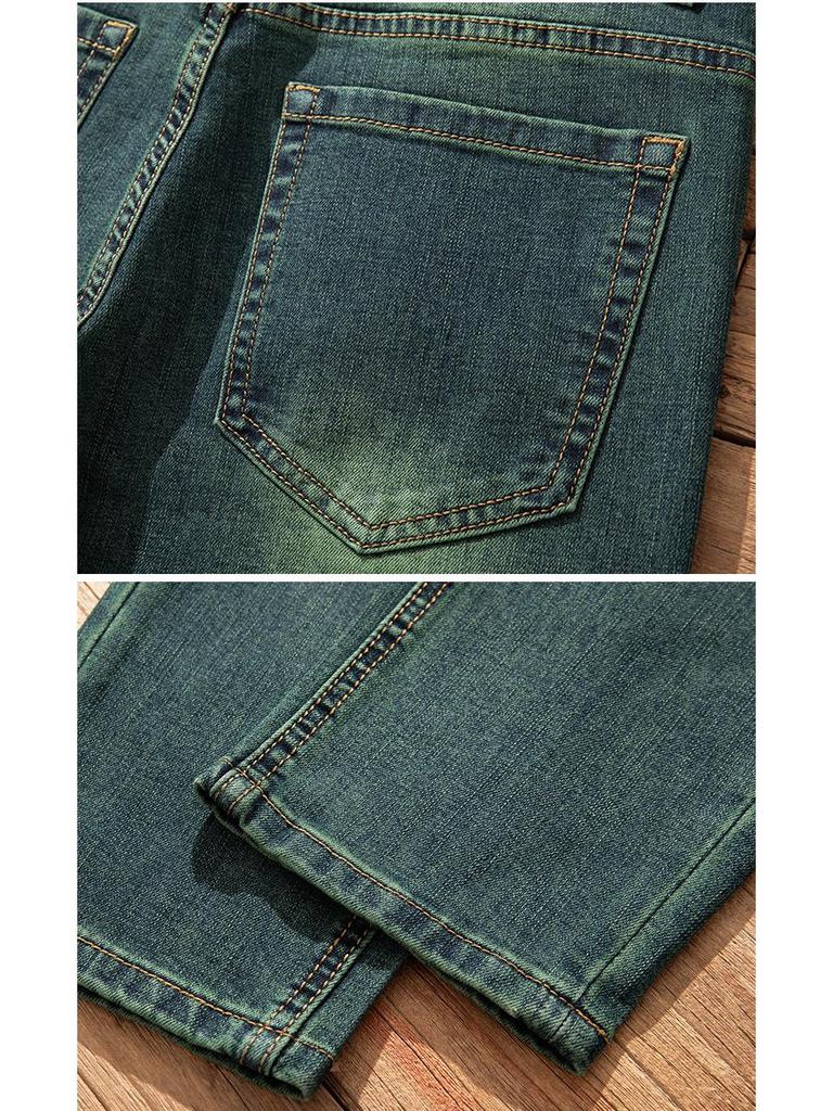 Hongkong Grüne Slim Fit Herrenjeans - Herbst/Winter Elastische Lässige Neun-Punkt-Hose