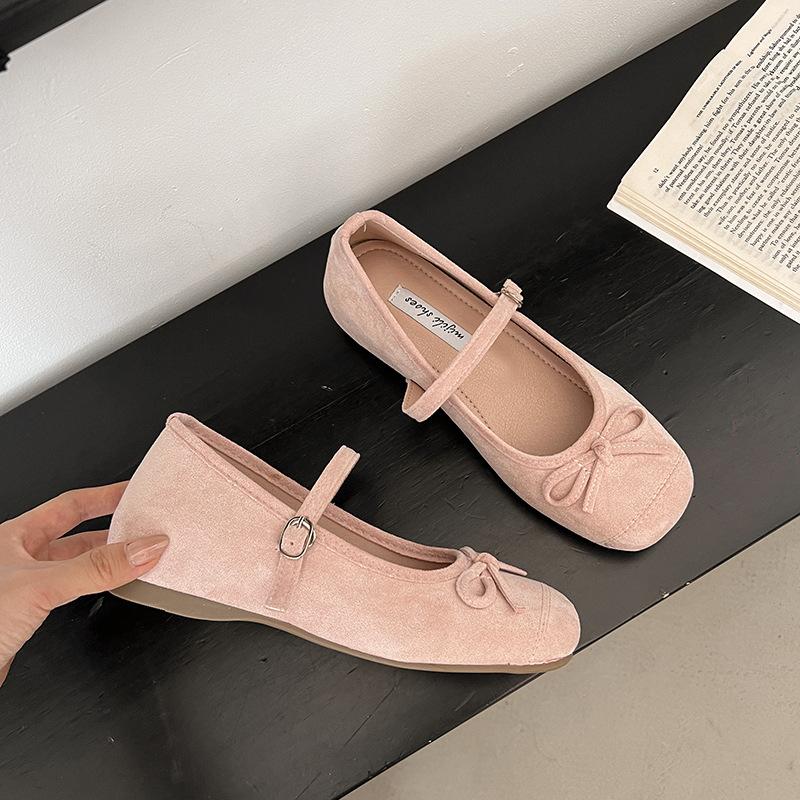 Sheepskin Version~ French Bow Gentle Mary Jane Shoes Women's One-word Buckle Ballet Shoes Shallow Mouth Flat Shoes