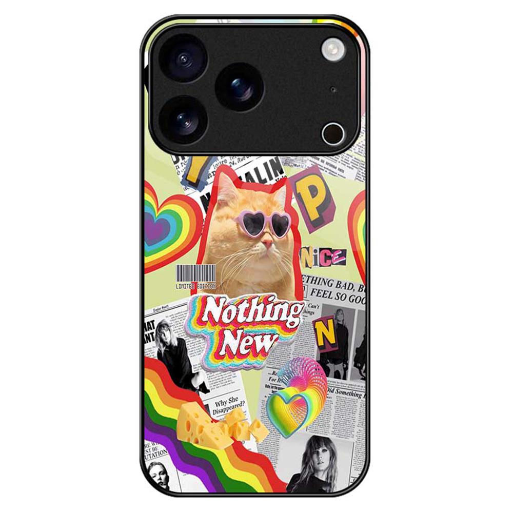 For iPhone 17 Pro Max Case TPU PC Tempered Glass Pattern Printing Anti Drop Phone Back Cover