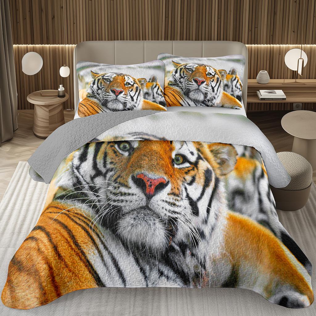 Tiger Quilt Set Twin King Size Wild Animal Tiger Bedspread for Adult Women Wildlife Print Bedding Western Farmhouse Coverlet Set