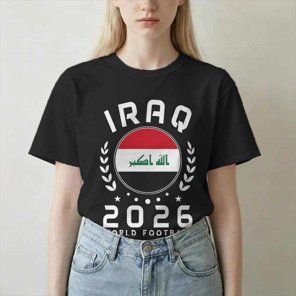 Unisexe Unisexe Monde 2026 Irak Fan de Football Supporter Irakien T-shirt 100% Coton Hauts Vintage Manches Courtes Col Rond T-shirt