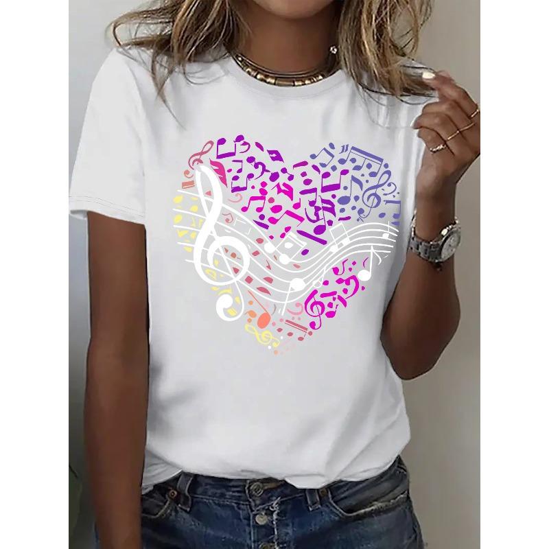 Damen Grafisches Print T-Shirt Kurzarm Rundhals Lässiges Sommer Top
