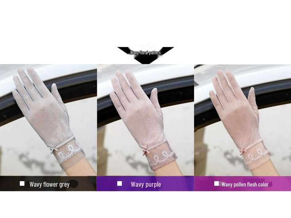 Women's Summer Sun Protection Ice Silk Touch Screen Lace Gloves - Short, Breathable, Anti-Slip, Full Finger for Driving