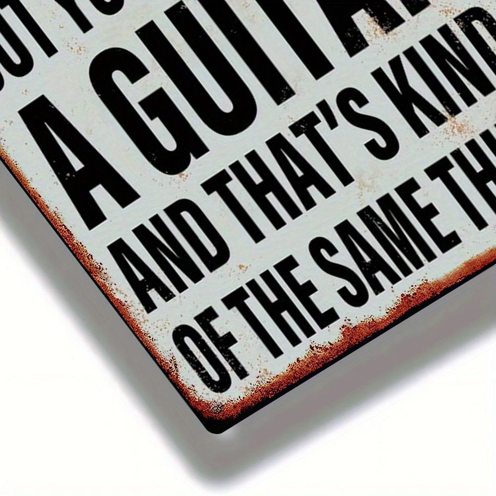 Vintage Metal Guitar & Happiness Poster Wall Art, 8x12 Inch Laser-Cut Decor for Living Room/Office, Humorous Iron Gift for Music