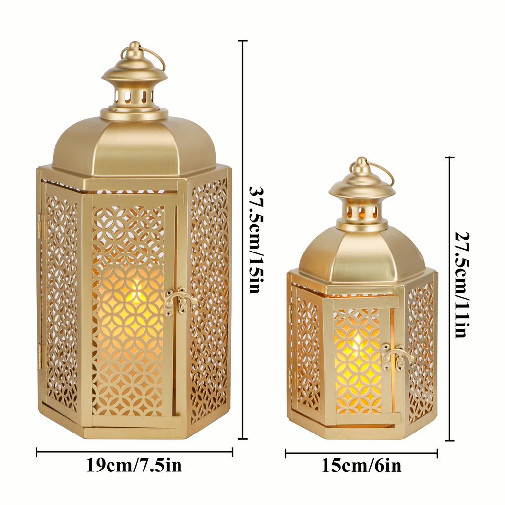 Set of 2 Ramadan Vintage Tower Temple Lanterns 15"&11''H Moroccan Decorative Candle Lantern for Garden Porch Shelf Parties Patio