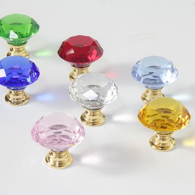 Natural Color 30mm Single Hole Crystal Glass Knobs Diamond Shape Cupboard Pulls for Kitchen Dresser Bedroom Cabinet Door