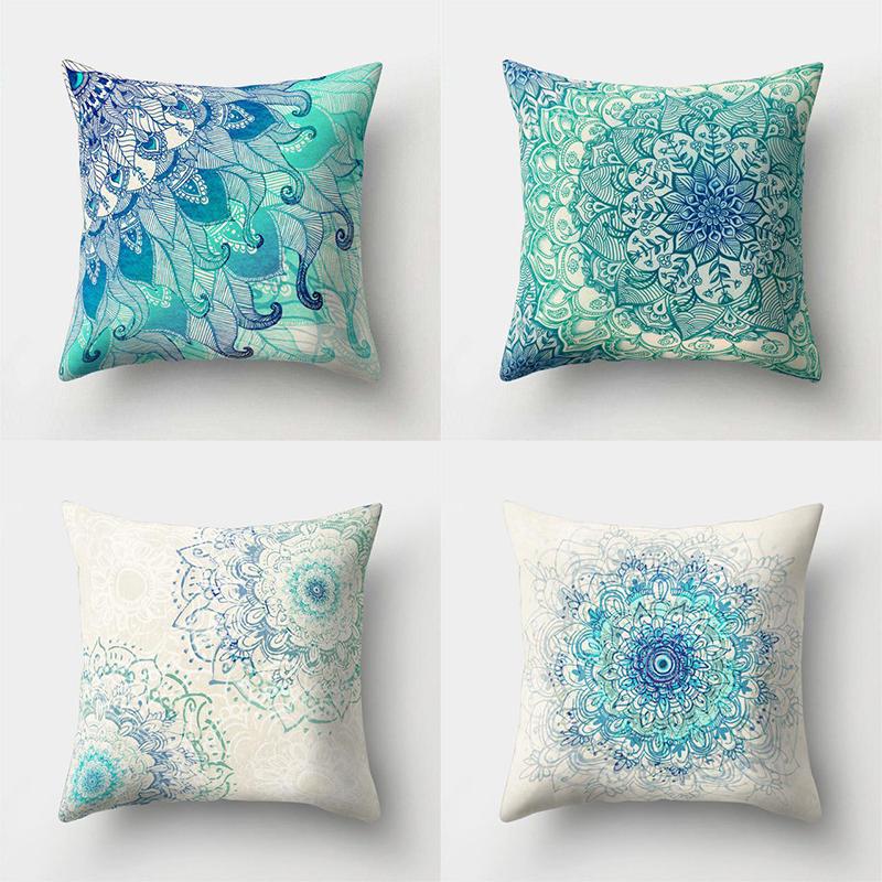 

45x45 см Мандала Узор Синий Полиэстер Объятия Наволочка Автомобильное украшение Диван Кресло Кровать Украшение Подушки Чехол Домашний декор
