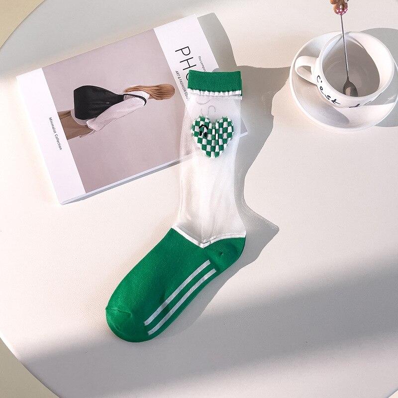 

Сексуальные кружевные сетчатые тонкие стеклянные шелковые носки, летние ультратонкие прозрачные женские носки, повседневная модная уличная одежда, зеленые шелковые носки с кристаллами EUR 34-39