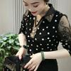 Abbigliamento Primaverile e Autunnale da Donna T-shirt di Tendenza Polo a Manica Lunga Coprente e Stampa a Caldo Diamante Top da Esterno