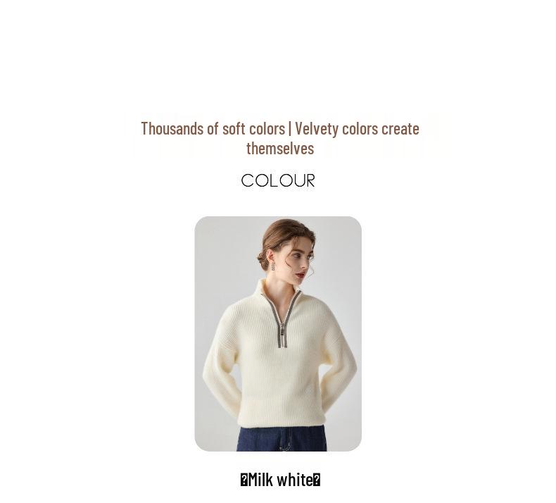 Women's Cashmere Half-Zip Lapel Sweater, Loose Fit, Thickened Pullover, Autumn/Winter 2026 Collection