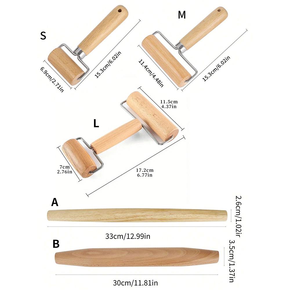 Wood Rolling Pin With Handle for Baking Dough Roller Pastry Pasta Pizza Roller Kitchen Utensils
